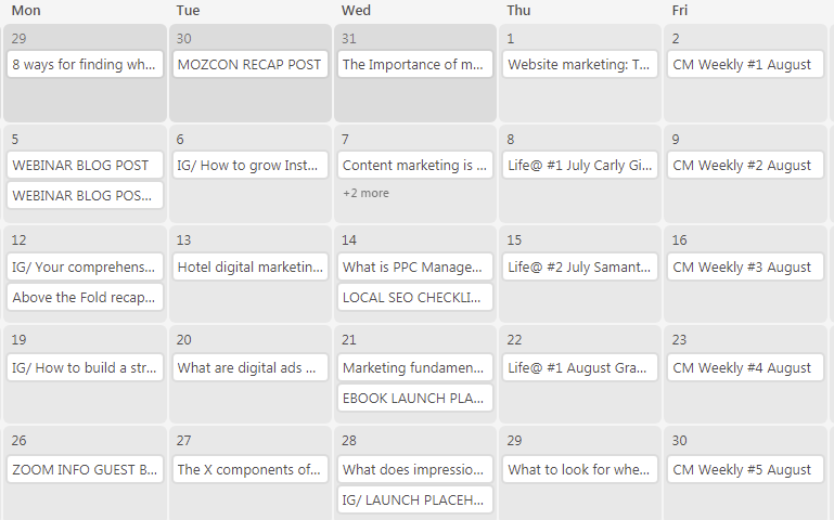 Solurein blog content calendar on Airtable